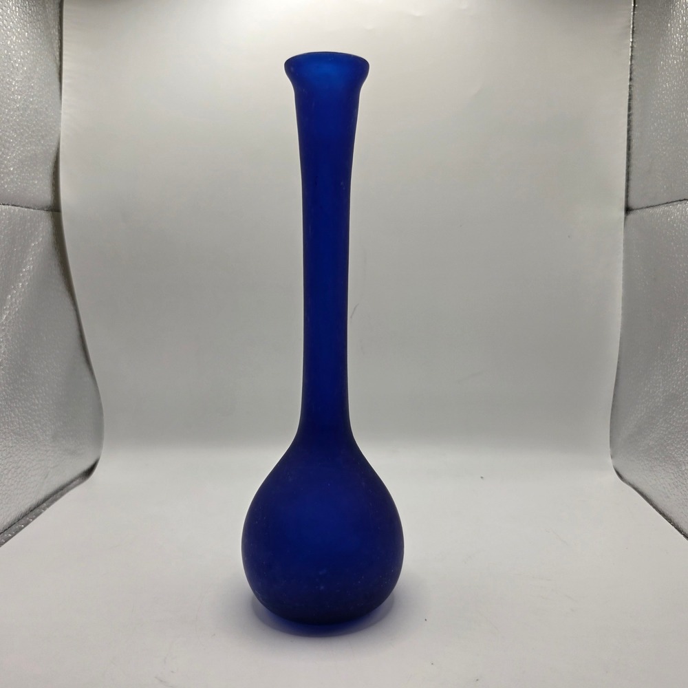 Cobre Inc Cobalt Blue Frosted Recycled Glass Bud Vase Made in Mexico 10 Inch